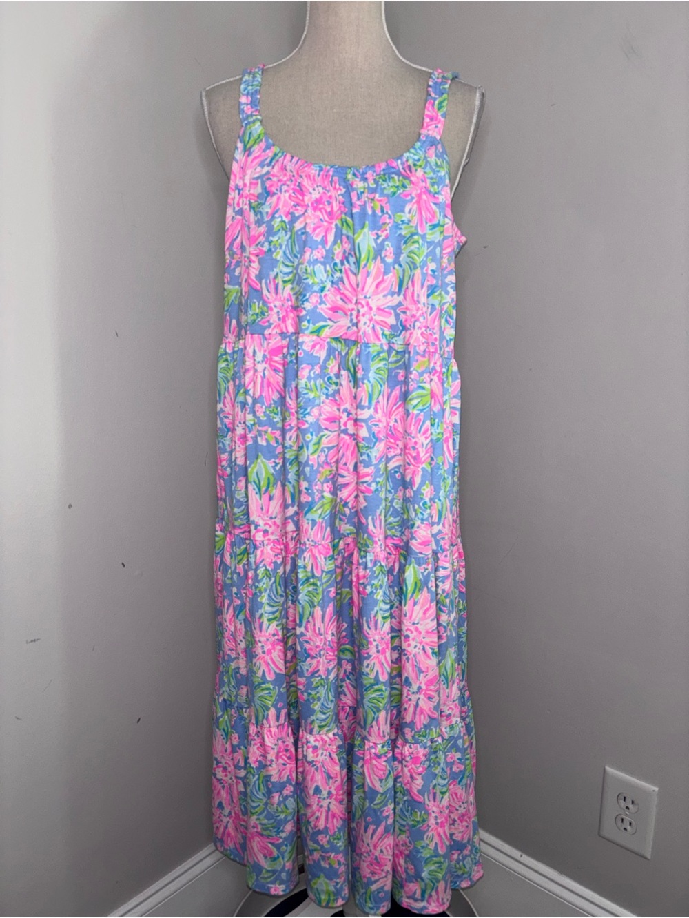 Lilly Pulitzer Loro swing midi knit dress tiered sundress Sunrise Bay size Large